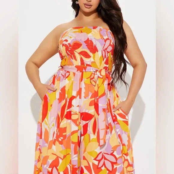 Flower Power Jumpsuit - Orange/Combo - Picture 2 of 3